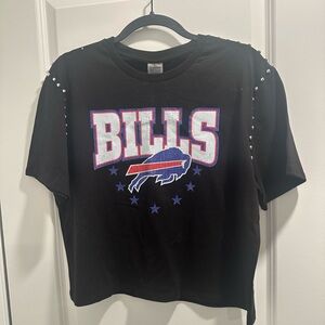 Black Bills Graphic T-Shirt with Studded Shoulders